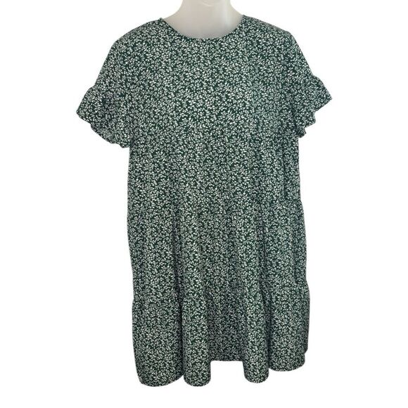 SHEIN Green Floral Print Babydoll Style Dress Size Small - Picture 1 of 8